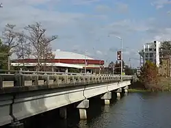 Malone Stadium and Fant–Ewing Coliseum from Bayou Desiard