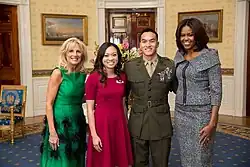 First Lady Michelle Obama and Dr. Jill Biden greet Kathy Pham
