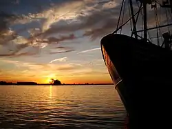 Fishingboat at the Dock in Bunschoten at sunset
