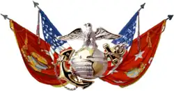 color artwork of an Eagle, Globe, and Anchor over crossed American and Marine flags