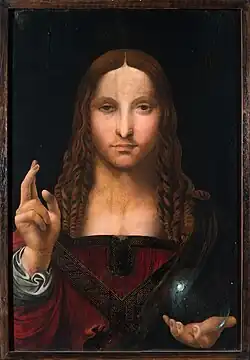 Follower of Leonardo da Vinci, Salvator Mundi (1508–1513), Museum of San Domenico Maggiore, Naples.[146][147]