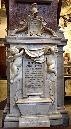 Baroque putti on the Tomb of Ferdinand van den Eynde, designed and executed by François Duquesnoy, 1633–1640, marble, Santa Maria dell'Anima, Rome, Italy