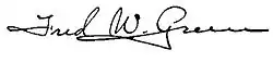 Fred W. Green cursive signature circa 1900
