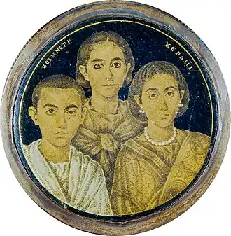 A gold glass portrait of a Roman family, most likely from Roman Egypt, 3rd century AD[8][9]