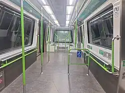 Interior of a Gatwick Airport shuttle car, December 2024