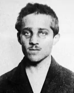 Black-and-white photo of Gavrilo Princip in his cell