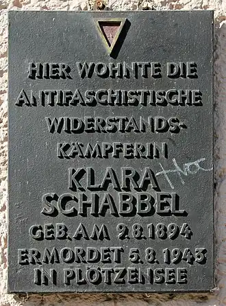 Memorial plaque to Schabbel, located at 63 Conrad-Blenkle-Straße, Prenzlauer Berg in Berlin