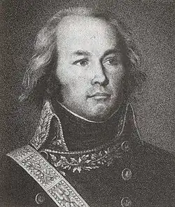 Lecourbe has a stern expression in this black and white portrait, his uniform in this case is embellished with a decorative sash