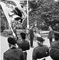 Picture from 1974 of the color guard of P 10 and Lieutenant General Ove Ljung