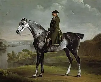 Joseph Smyth Esq, Lieutenant of Whittlebury Forest, Northamptonshire, on a Dapple Grey Horse (1762–64), oil on canvas, 64.2 x 76.8&nbsp;cm., Fitzwilliam Museum
