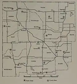 Map of ghost towns in Northwestern Oklahoma