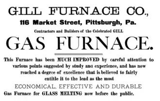 magazine advertisement for Gill gas furnace of Pittsburgh