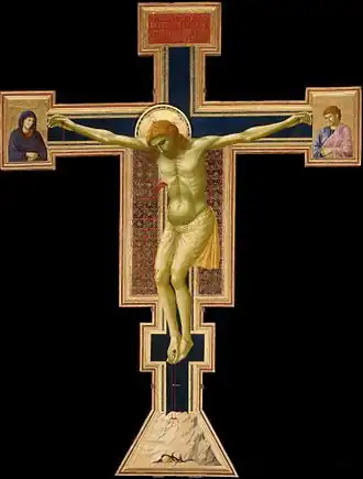Crucifix; Giotto; circa 1300; tempera on panel; 5.78 x 4.06 m; Santa Maria Novella (Florence, Italy)[36]