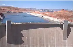 Image of the Glen Canyon Dam and Lake Powell behind it