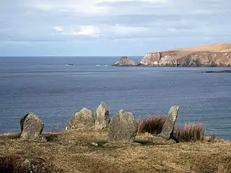 Stone circle at Glengad overlooking Broadhaven Bay