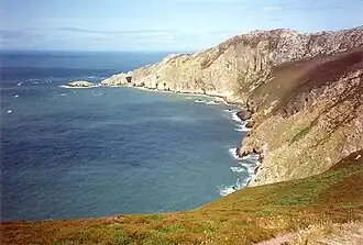 North Stack: the small island at the end of Gogarth Bay and the headland opposite