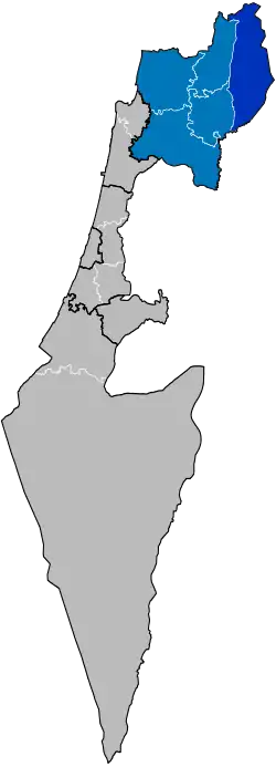 Northern District in blue, with Golan Subdistrict in dark blue