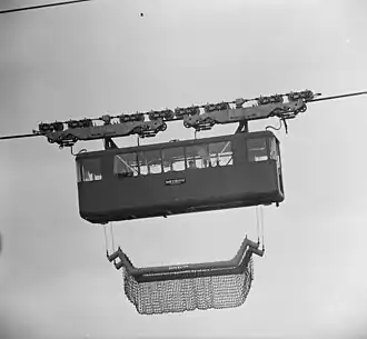 The cable car system in operation on the northern closure