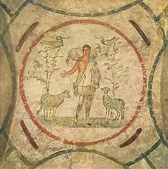 At the Catacomb of Priscilla, 3rd century A.D., Rome