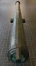 Grand culverin of the Knights Hospitallers, 1500–1510, Rhodes. French work, caliber: 165 mm, length: 540 cm, weight: 3343 kg, ammunition: 15 kg iron ball. Arms of Emery d'Amboise. Given by Abdülaziz to Napoleon III in 1862