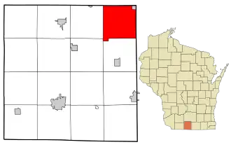 Location in Green County and the state of Wisconsin.