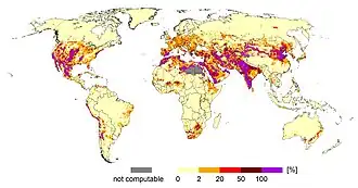 Groundwater Withdrawals in 2010 by WaterGAP in Percent of Renewable Groundwater Resources