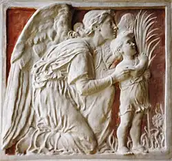 Plaster panel in her local parish church, St Peter's, Blaxhall, Suffolk