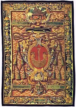 Heraldic portière of Jakub Zadzik, Bishop of Kraków, wool, silk, silver and gold, c. 1633