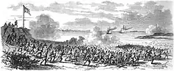 Magazine illustration of a battle with many soldiers