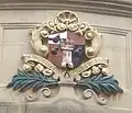 The coat of arms as shown in the Guildhall, with the "modern" placed over the "ancient"