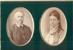 Side-by-side portraits of William and Emeline Hake, circa 1859