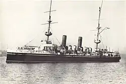 HMS Juno. The cruiser equipped with wireless and commanded by Captain H.B. Jackson during the Summer Manoeuvres of 1899.
