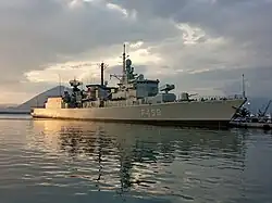 HS Adrias (F-459) anchored in the old (north) port of Patras, Greece (June 2020)