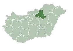 Map of Hungary highlighting Heves County