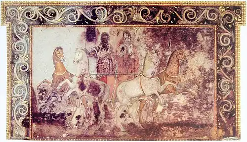 Image 19A fresco showing Hades and Persephone riding in a chariot, from the tomb of Queen Eurydice I of Macedon at Vergina, Greece, 4th century BC (from History of painting)