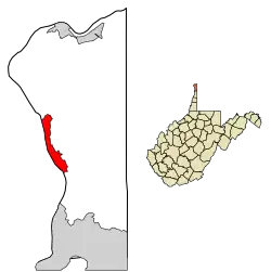 Location of New Cumberland in Hancock County, West Virginia.