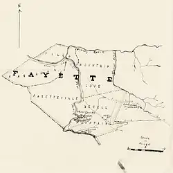 Location of "Beechwood" on hand-drawn map depicting part of Fayette County, West Virginia c. 1887