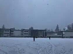 The new Handsworth school building during a rare snowstorm
