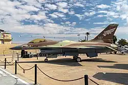 F-16A Netz #107 of 116 Squadron "Defenders Of The South" with 6.5 kill markings and a symbol of Operation Opera at the IAF Museum in 2022