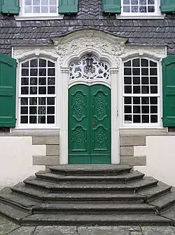 A perron at the entrance to Haus Harkorten in Hagen, Germany