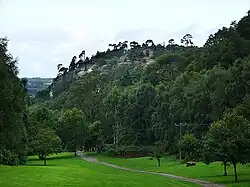 The landscape is inland cliffs looking over the north Shropshire plains