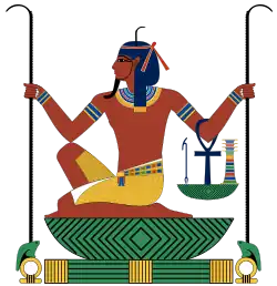 An aspect of Heh, holding a pair of notched palm branches