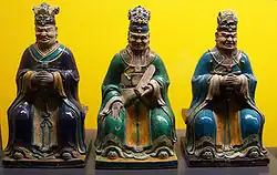 Ming dynasty (16th century) glazed earthenware figurines representing three of the ten Yanwang or Yama Kings.