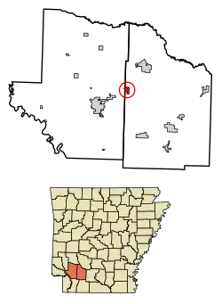Location of Emmet in Hempstead County and Nevada County, Arkansas.