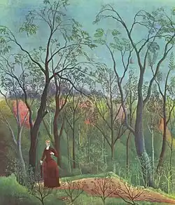 Henri Rousseau, 1886, La Femme en rouge dans le forêt (Am Waldrand), oil on canvas, 70 x 60.5&nbsp;cm, Kunsthaus Zürich