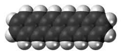 Space-filling-stick model of the hexacene molecule
