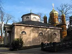 The Fürstengruft from the west, showing the Russian Orthodox Chapel behind it