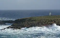 The channel between Holm of Skaw and Inner Flaess, on the left, often used as a short cut by boats