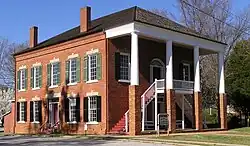 A closeup of the Old Banks County Courthouse, now a tourist attraction
