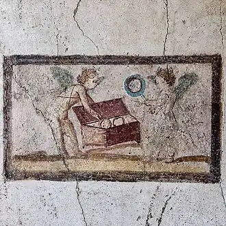 Exedra erotes exploring Venus' jewelry box